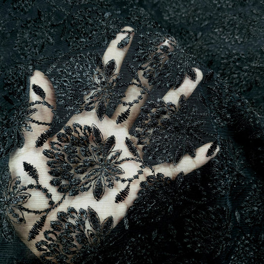 Yasmin Embroidered Net Fabric with Black Floral work 1496