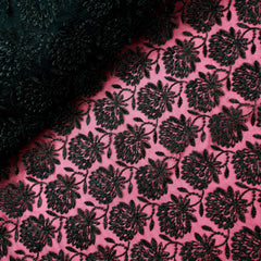 Yasmin Embroidered Net Fabric with Black Floral work