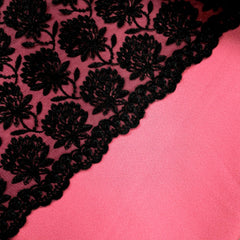 Yasmin Embroidered Net Fabric with Black Floral work