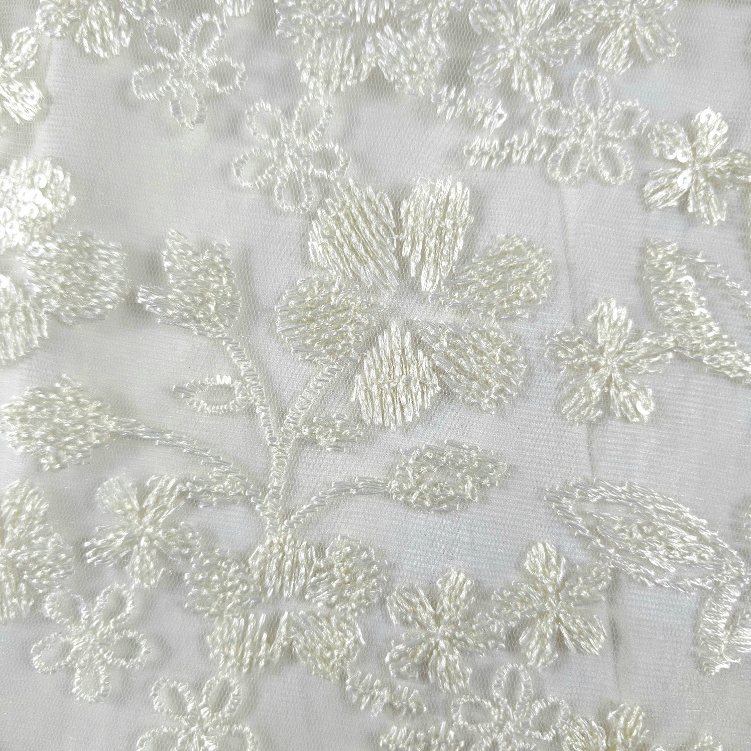Davina Ivory Lacey Net Embroidered Fabric with Sequin work
