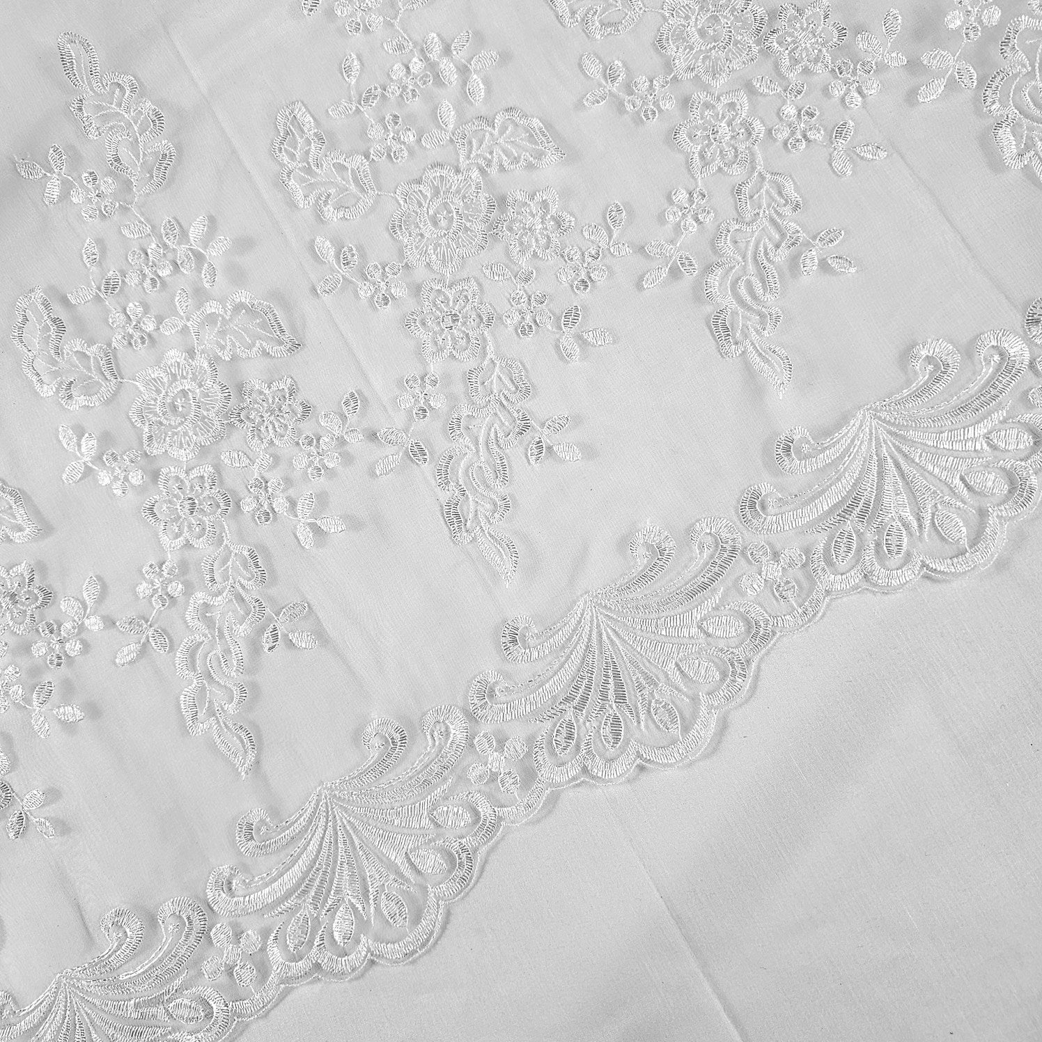 Ariana White Floral Organza Dress Piece ( Cut of 5 meters) Embroidered Fabric