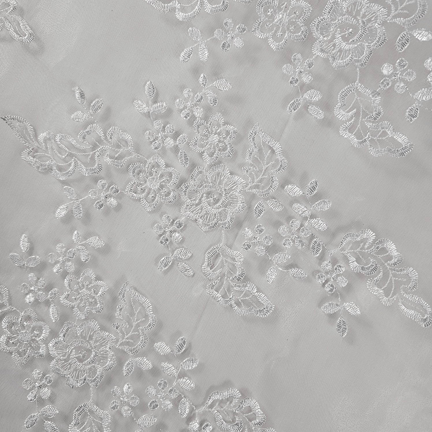 Ariana White Floral Organza Dress Piece ( Cut of 5 meters) Embroidered Fabric