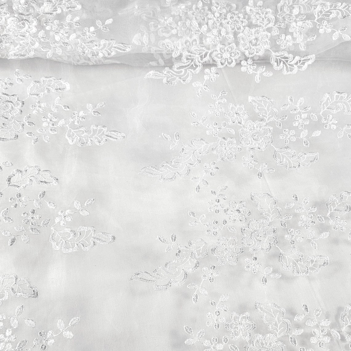 Ariana White Floral Organza Dress Piece ( Cut of 5 meters) Embroidered Fabric