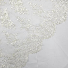Elisa White Lacey Net Floral Embroidered Fabric