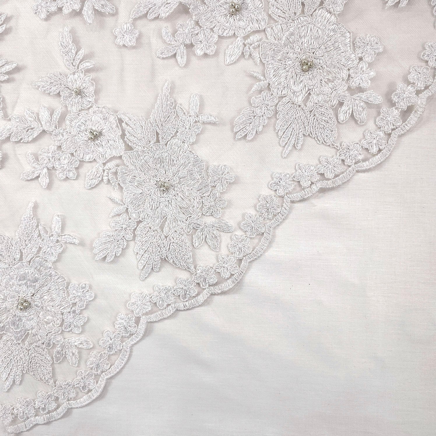 Isabella Pearl & Sequin Lacey Net Floral Embroidered Fabric