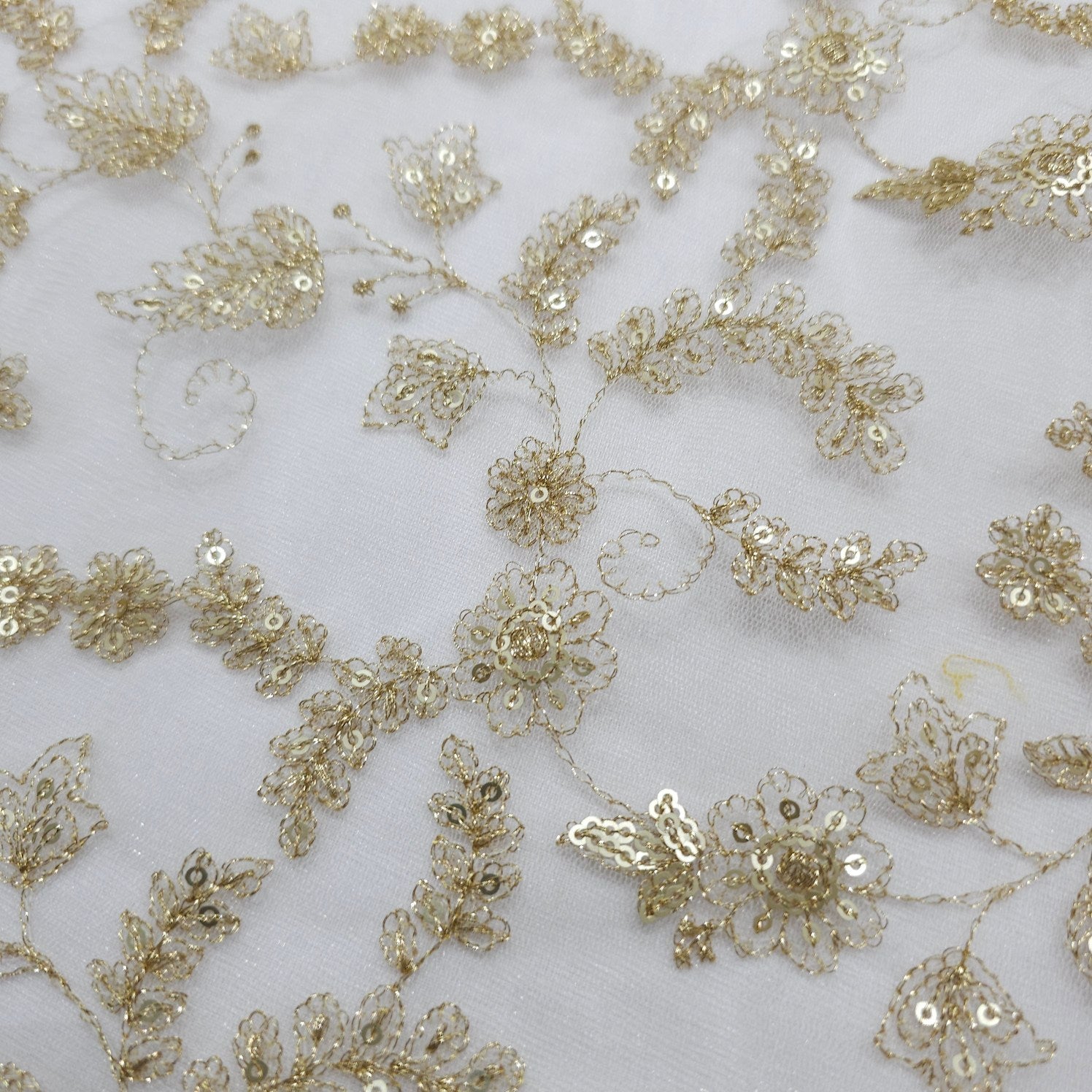 Dyeable Embroidered Net Fabric with Gold Zari, Sequin Work & Veil Pattern