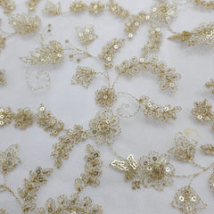 Dyeable Embroidered Net Fabric with Gold Zari, Sequin Work & Veil Pattern