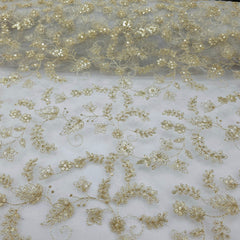 Dyeable Embroidered Net Fabric with Gold Zari, Sequin Work & Veil Pattern