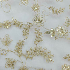 Dyeable Embroidered Net Fabric with Gold Zari, Sequin Work & Veil Pattern