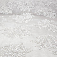 Jennifer White Floral Lacey Embroidered Net Fabric
