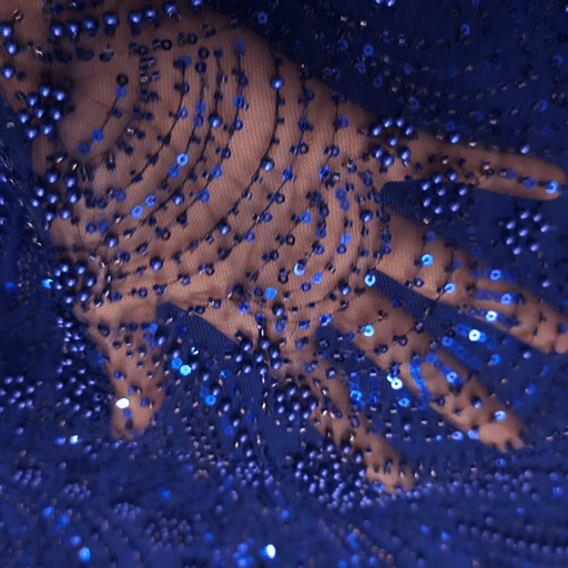 Electric Blue Embroidered Net Fabric with Sequins and Beads 512