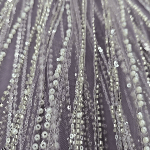 Lilac Embroidered Net Fabric with Sequins and Beads