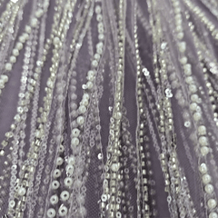 Lilac Embroidered Net Fabric with Sequins and Beads