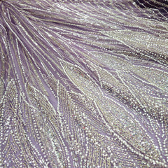 Lilac Embroidered Net Fabric with Sequins and Beads
