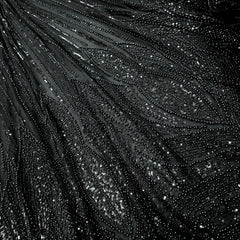 Black Embroidered Net Fabric with Sequins and Beads