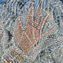 Cinderella Blue Embroidered Net Fabric with Sequins and Beads