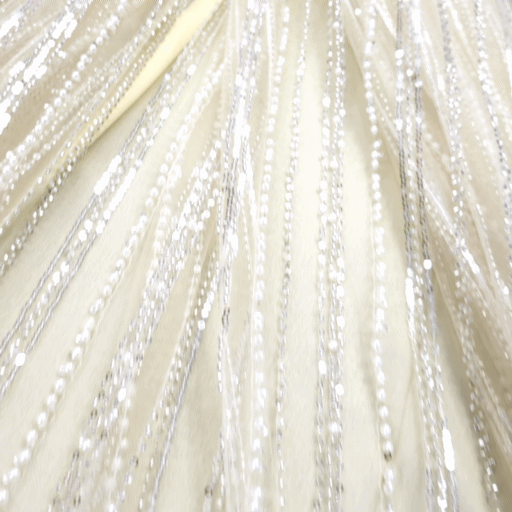 Ivory Gold Embroidered Net Fabric with Sequins and Beads 512