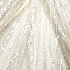 Ivory Gold Embroidered Net Fabric with Sequins and Beads
