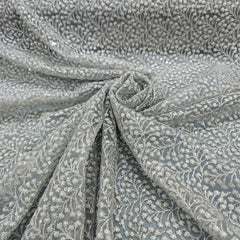 Embroidered Dark Grey Color Net Fabric with Intricate Floral patterns