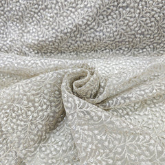 Embroidered Biege Color Net Fabric with Intricate Floral patterns