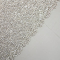 Embroidered Biege Color Net Fabric with Intricate Floral patterns