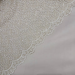 Embroidered Off-white Color Net Fabric with Intricate Floral patterns