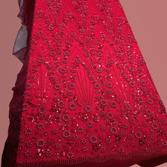 Red Embroidered on Red Net Fabric with Cutdana & Sequin Work
