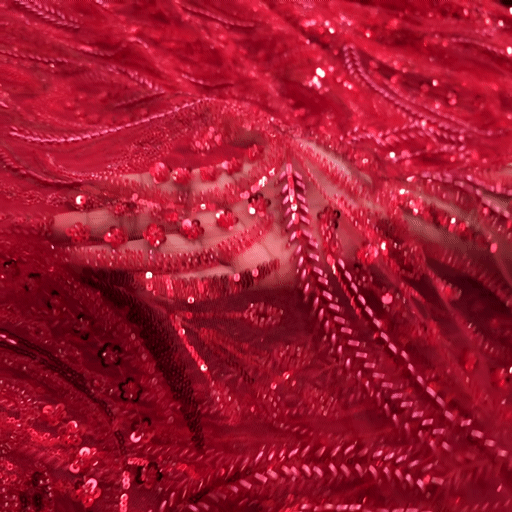 Red Embroidered on Red Net Fabric with Cutdana, Pearl & Sequin Work