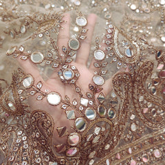 Beige Embroidered Net Fabric with Zari, Sequin & Mirror Work