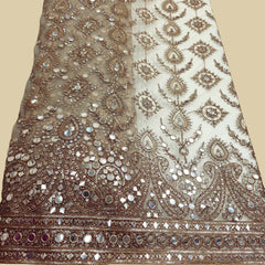 Beige Embroidered Net Fabric with Zari, Sequin & Mirror Work