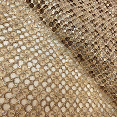 Net Cutwork Embroidered Fabric in Geometric Grid with Sequin Highlights