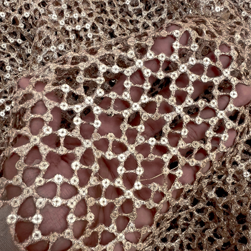 Cutwork Embroidered Fabric in Geometric Grid with Sequin Highlights