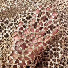 Cutwork Embroidered Fabric in Geometric Grid with Sequin Highlights