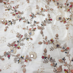 Multicolor Embroidered all over Floral butta with white Beads, Sequin work & Mirror Highlights