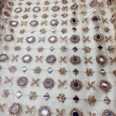 Mirror work on Beige Net Fabric with Zari & Sequin Work