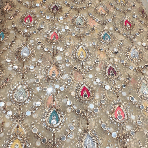 Multicolor Embroidered Net Fabric on Sequin,Zari & Mirror Work 512
