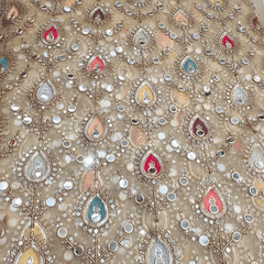 Multicolor Embroidered Net Fabric on Sequin,Zari & Mirror Work