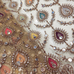 Multicolor Embroidered Net Fabric on Sequin,Zari & Mirror Work
