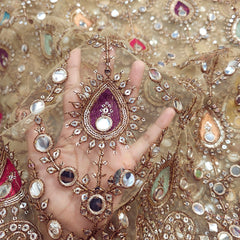 Multicolor Embroidered Net Fabric on Sequin,Zari & Mirror Work