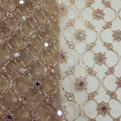 Embroidered Net Fabric with Sequin,Zari & Mirror Work with Pearl & Cutdana Work