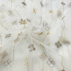 Dyeable Mirror Work on Net Fabric with Sequins