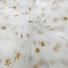 Dyeable Golden Floral Sequin Work on Net Fabric