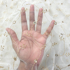 Dyeable Net Fabric with Mirror Highlights & Zari Work in Vine Pattern