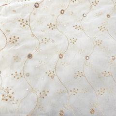 Dyeable Net Fabric with Mirror Highlights & Zari Work in Vine Pattern