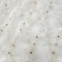 Dyeable Net Fabric with Mirror Highlights & Zari Work in Wavy Pattern