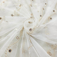 Dyeable Net Fabric with Mirror Highlights & Zari Work in Wavy Pattern
