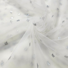 Dyeable Net Fabric with Silver Sequin Work
