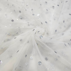 Dyeable Net Fabric with Floral Silver Sequin Work