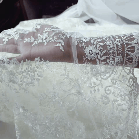 Elisa White Lacey Net Floral Embroidered Fabric