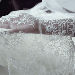 Elisa White Lacey Net Floral Embroidered Fabric